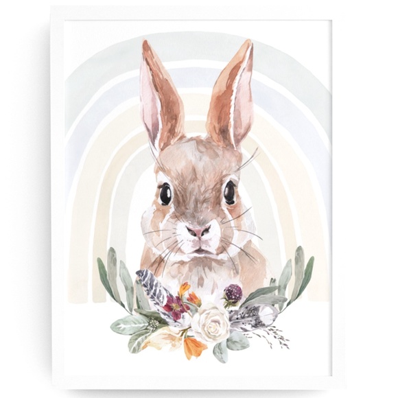 Watercolor Floral Bunny Wall Art Illustration Print Poster Card Unframed - Picture 4 of 14